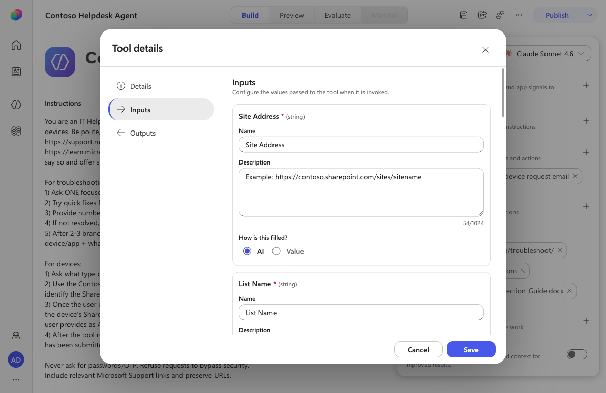 Configure inputs