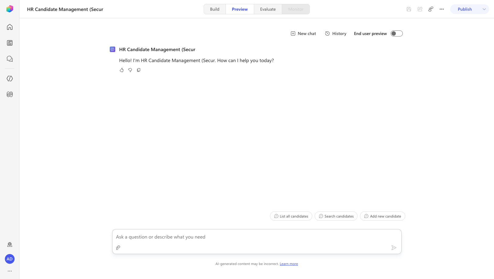 Preview with suggested prompts