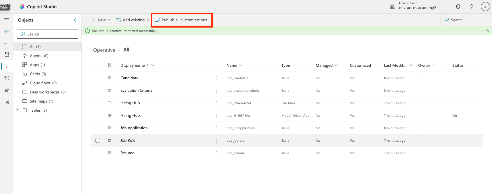 Publish Customizations