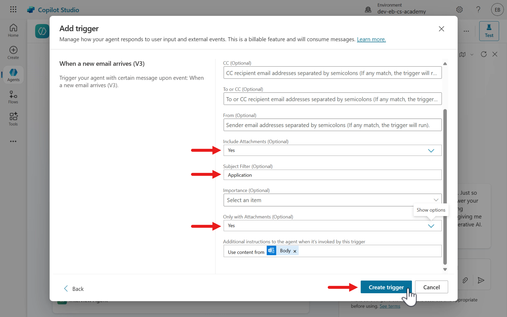 Configure trigger inputs