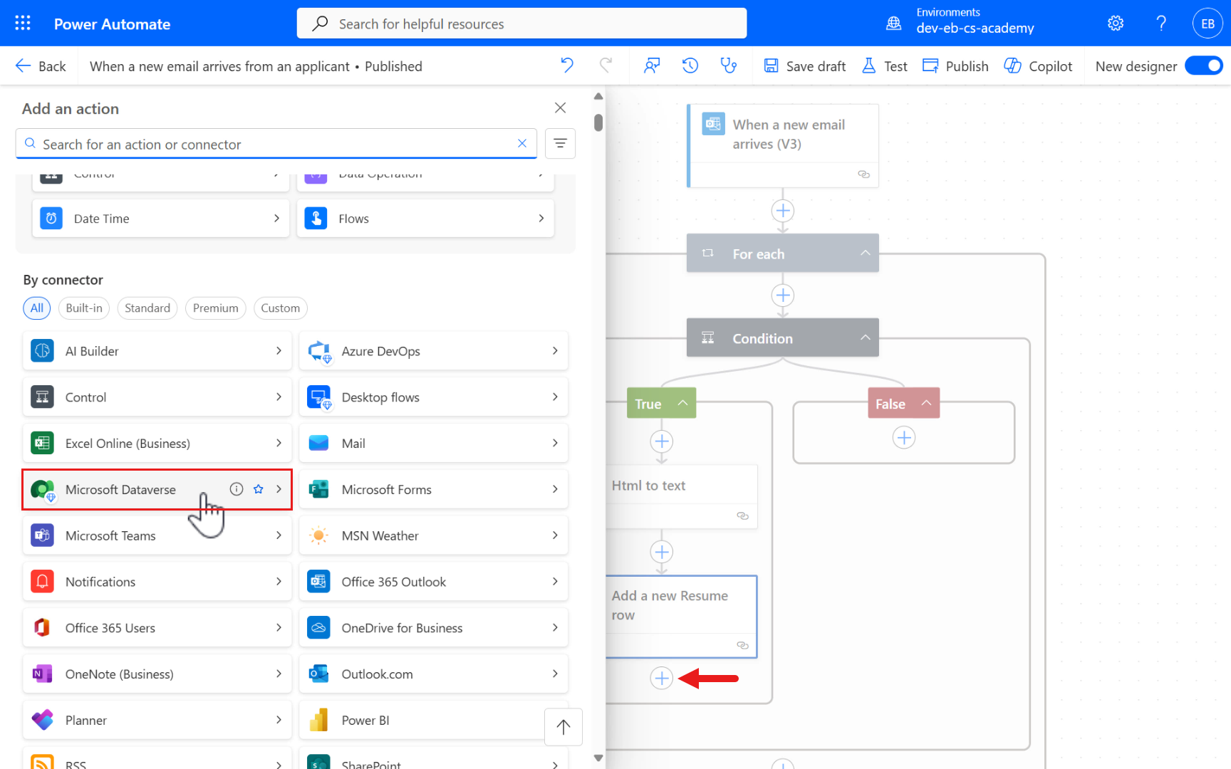 Add Dataverse action