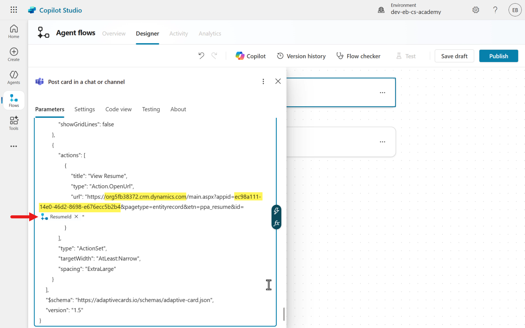 ResumeId dynamic content