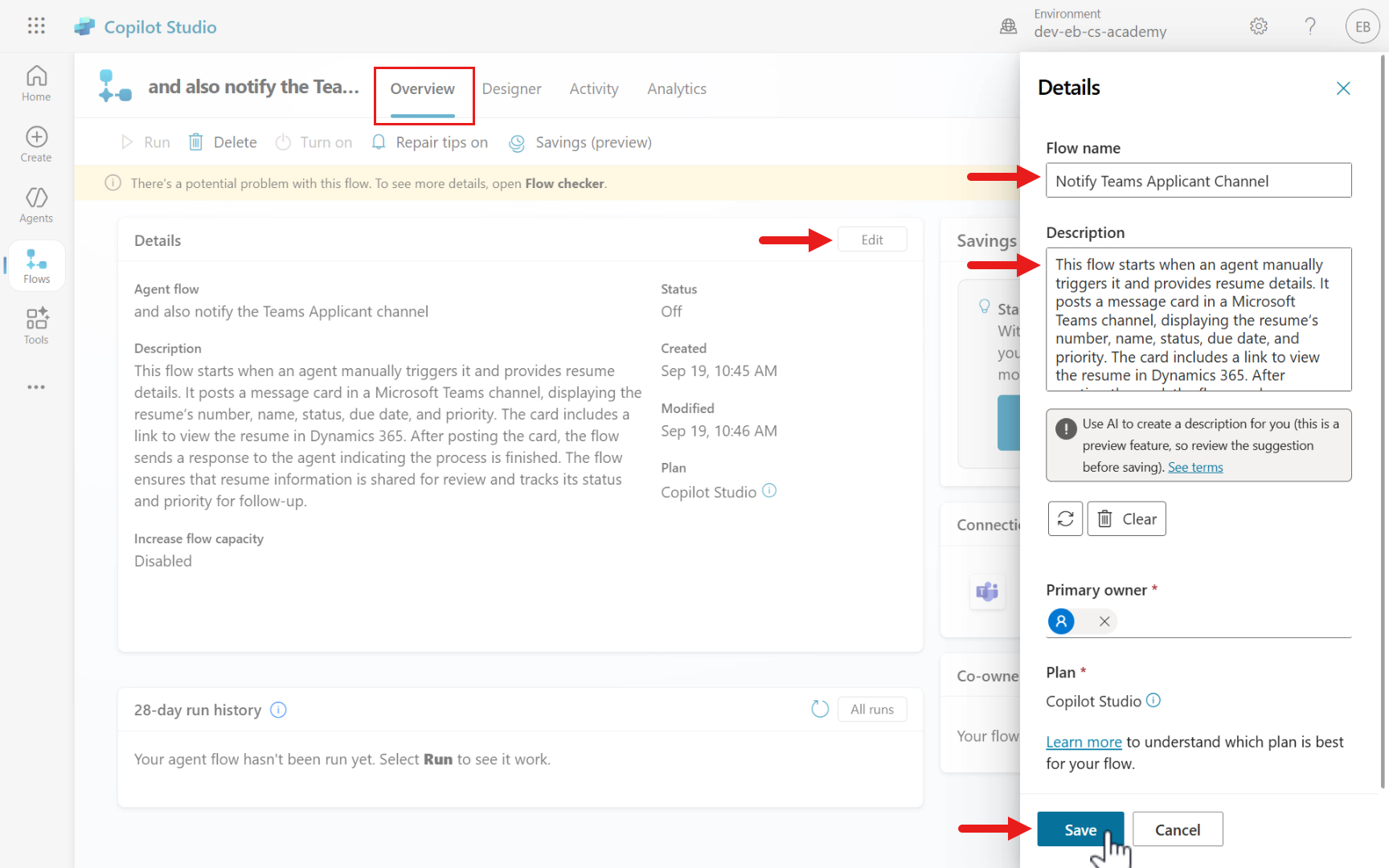 Edit and save details