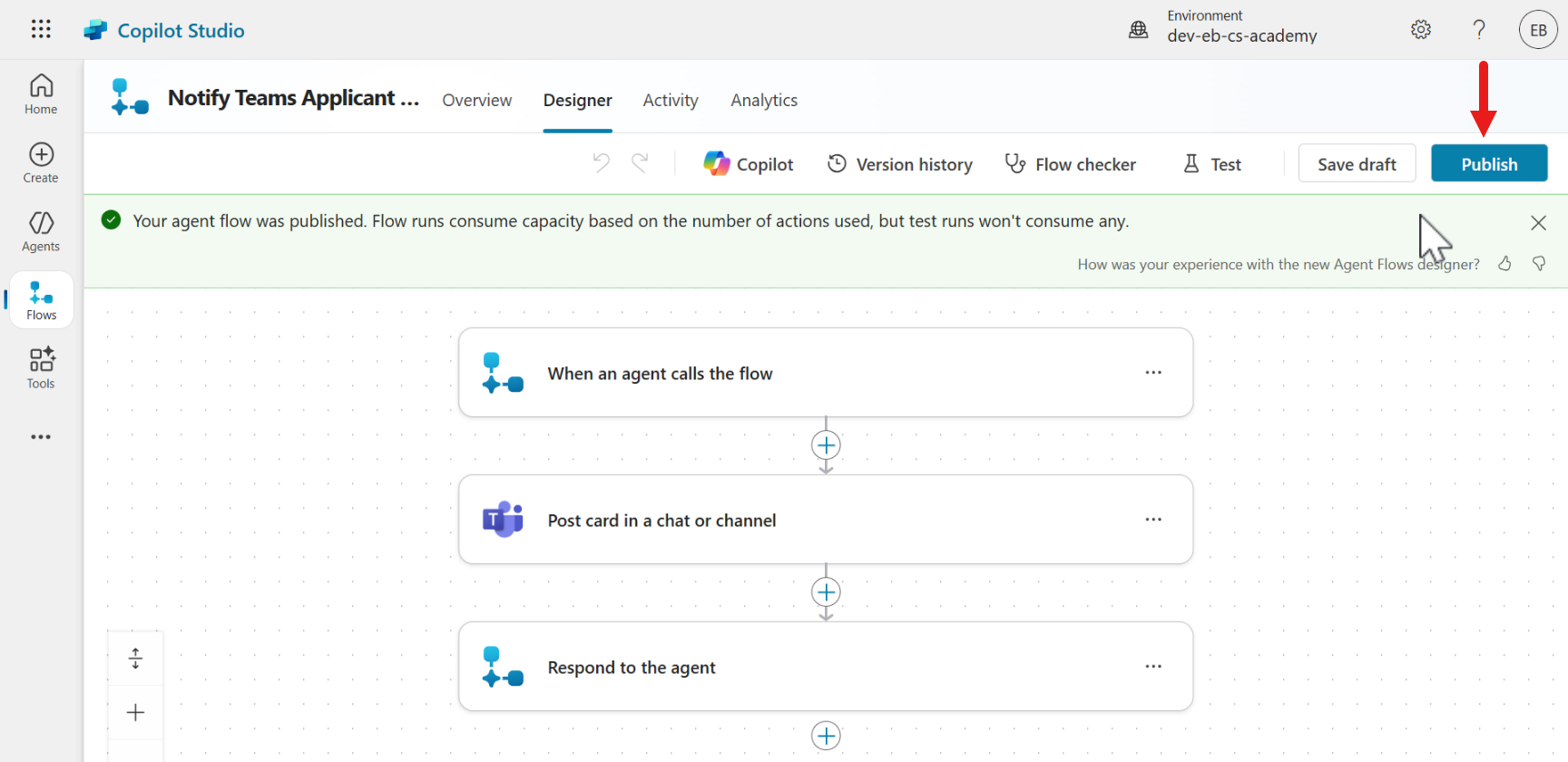 Publish agent flow