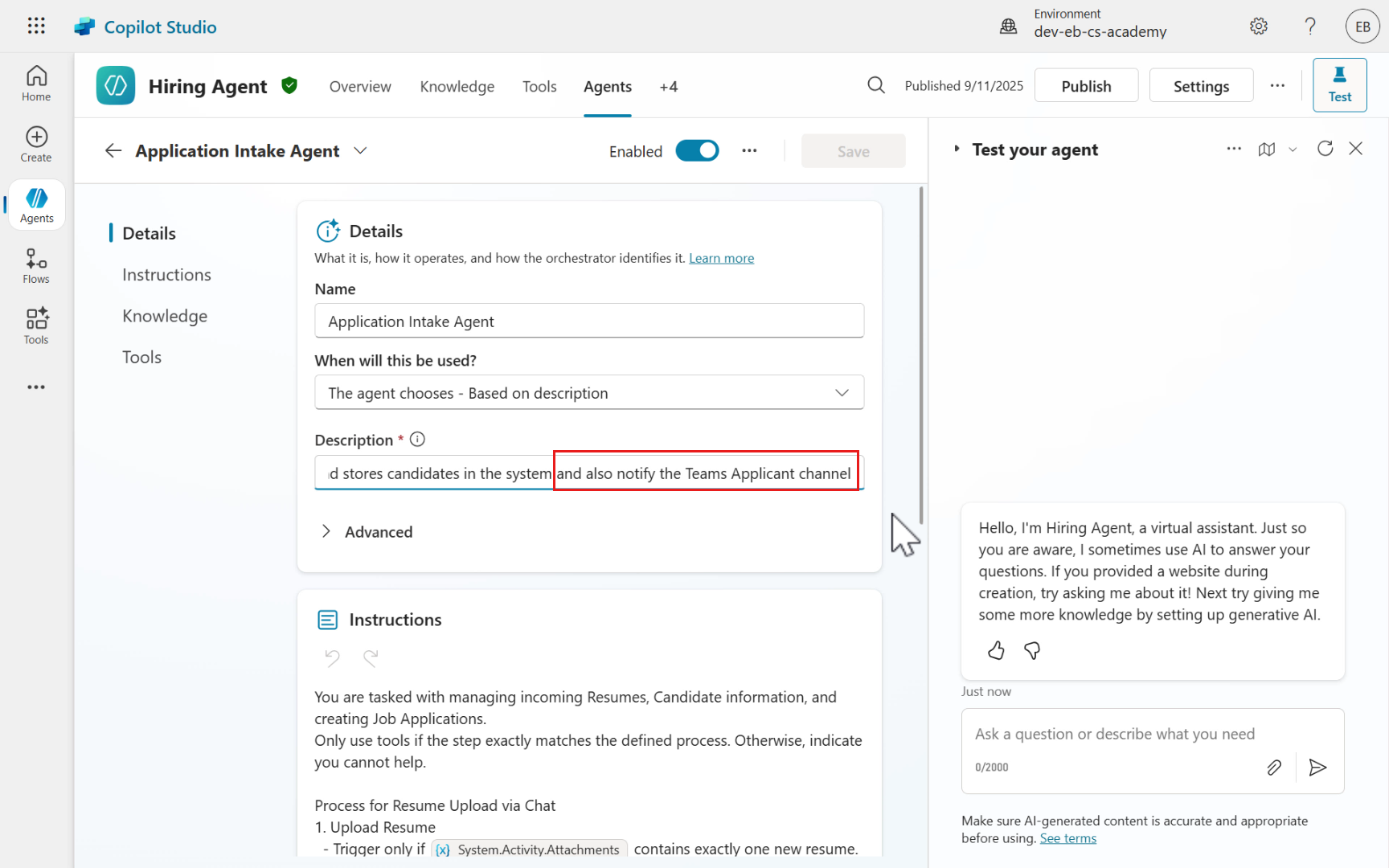 Update Agent Description