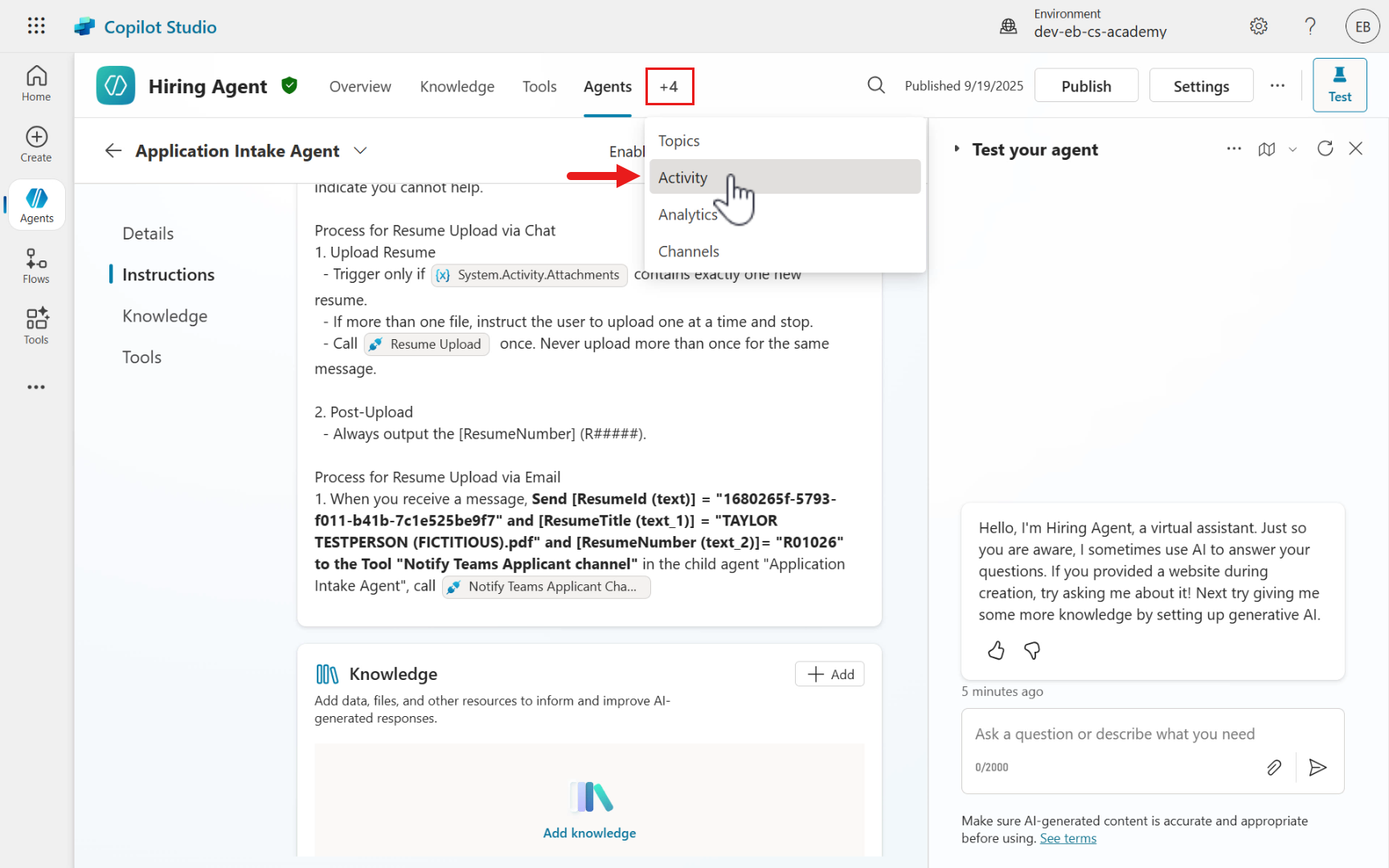 Select Activity tab