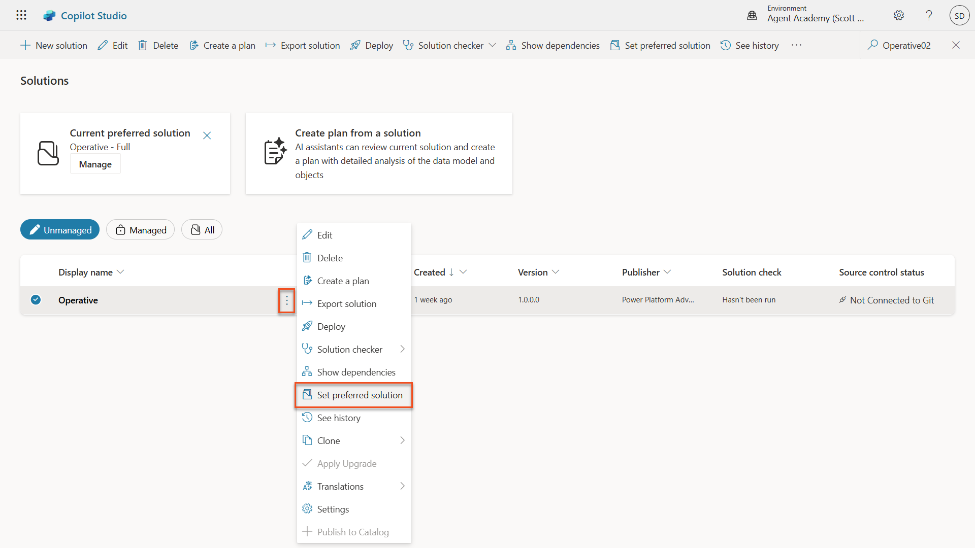 Set Preferred Solution