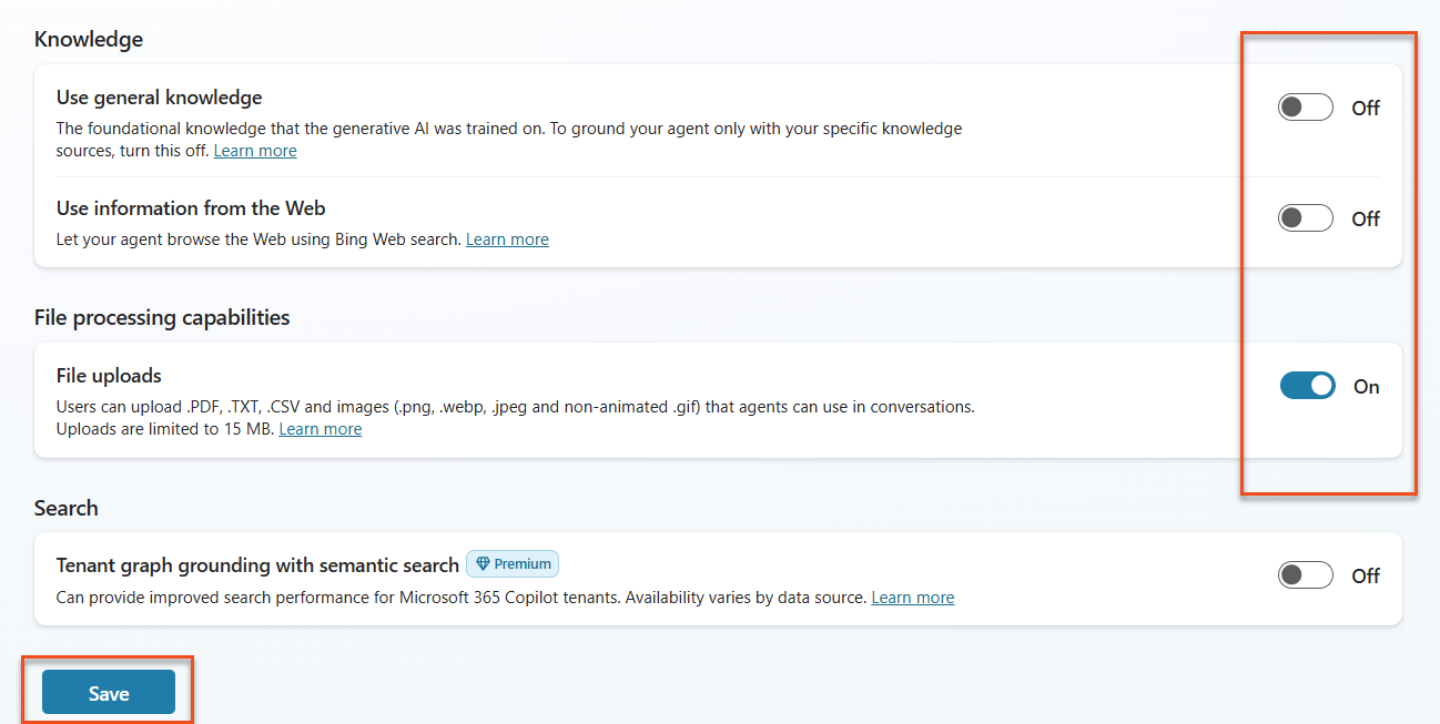 Knowledge and Web settings