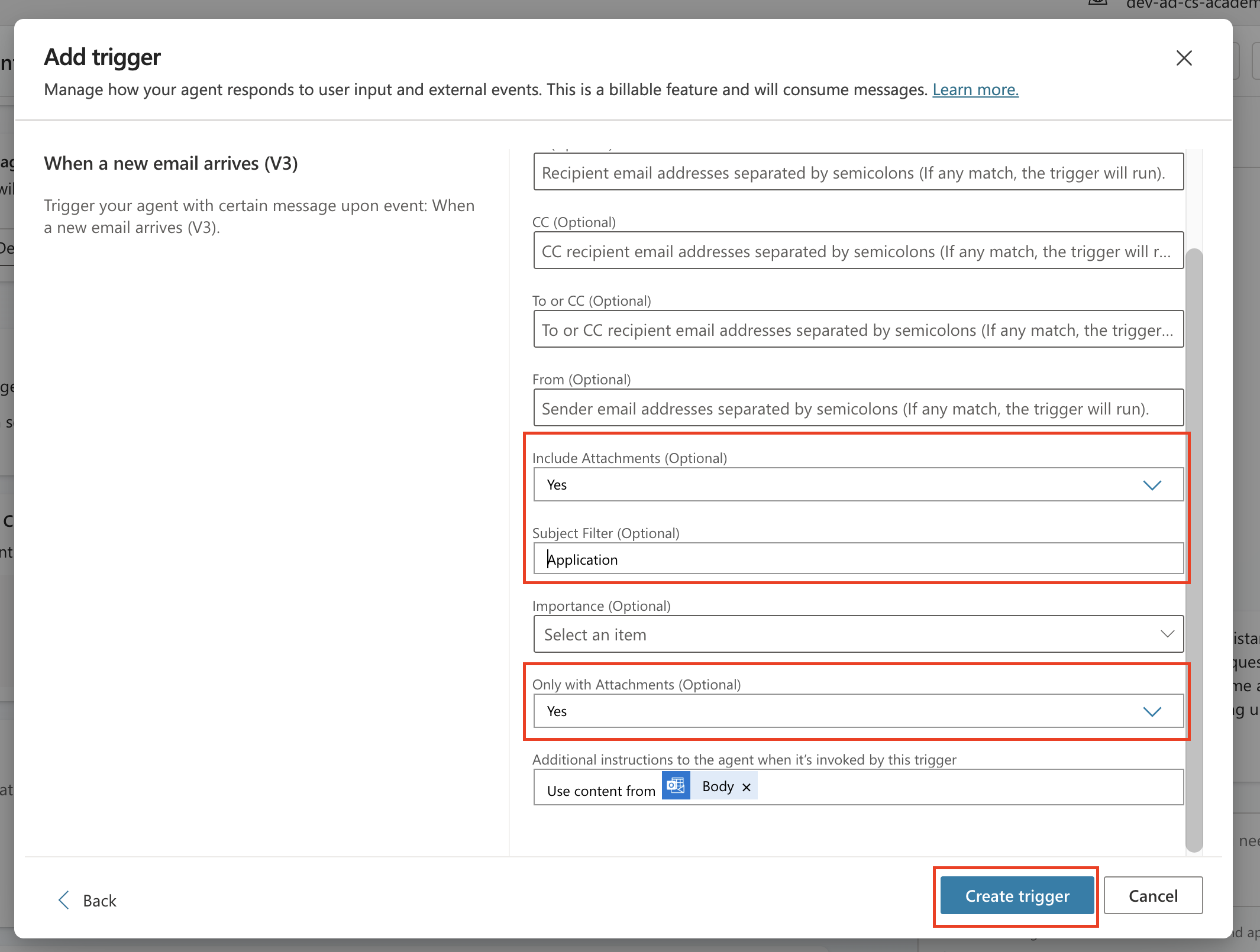 Configure trigger inputs