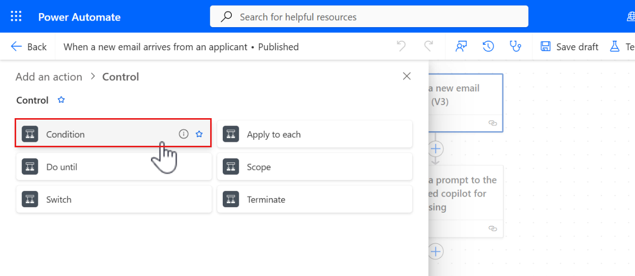 Select Condition action