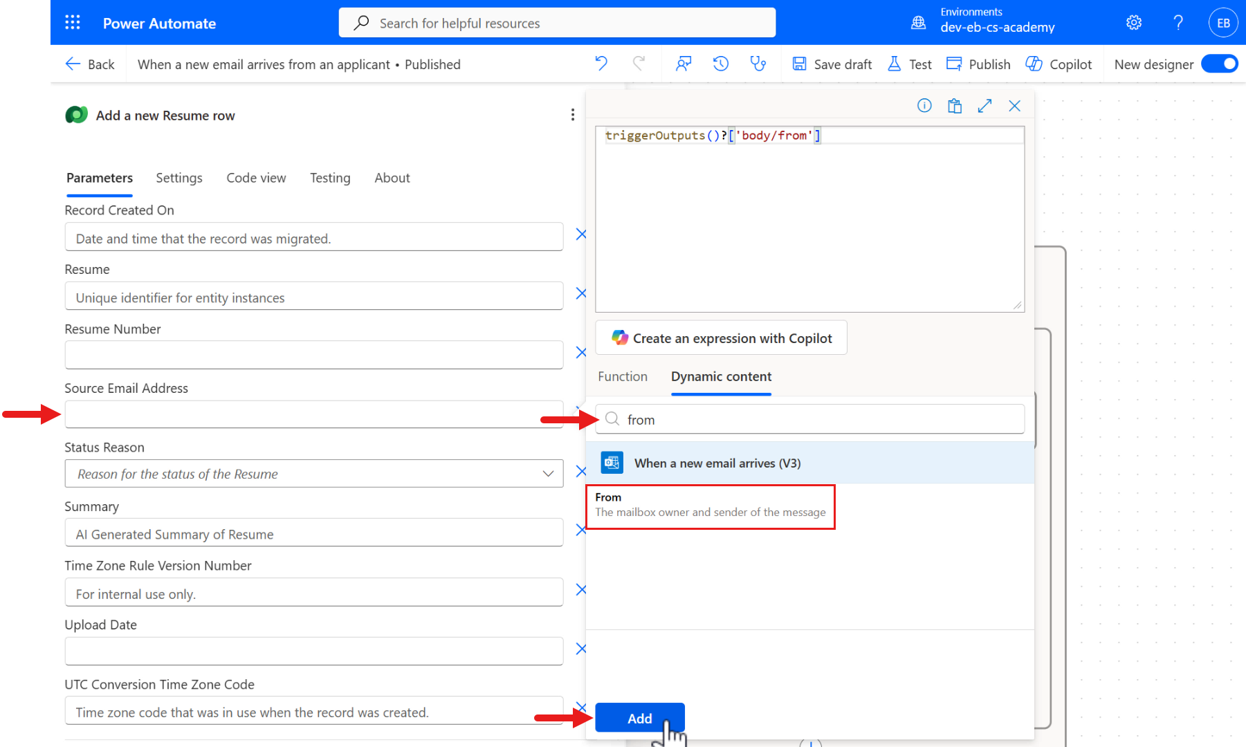 Source Email Address parameter