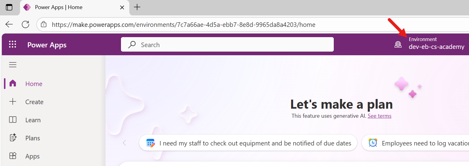 Browse to make.powerapps.com