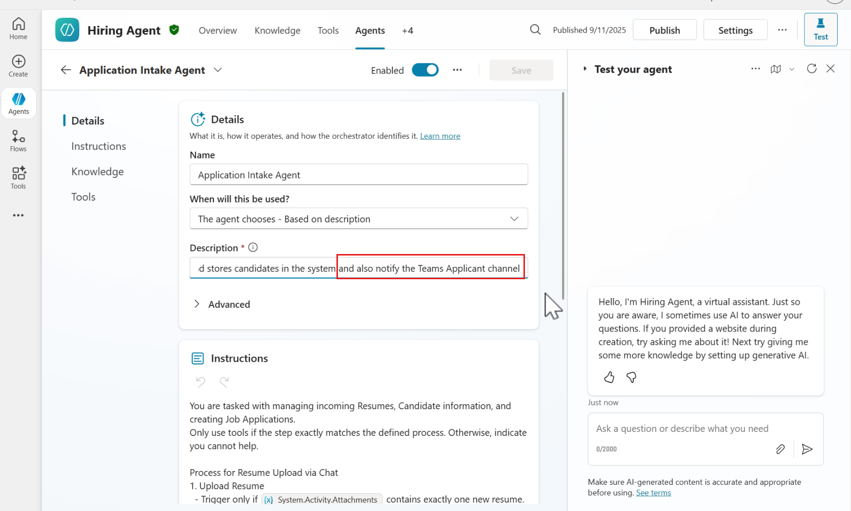 Update Agent Description