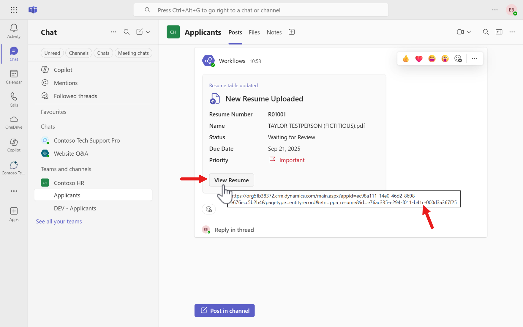 Adaptive Card Resume row URL