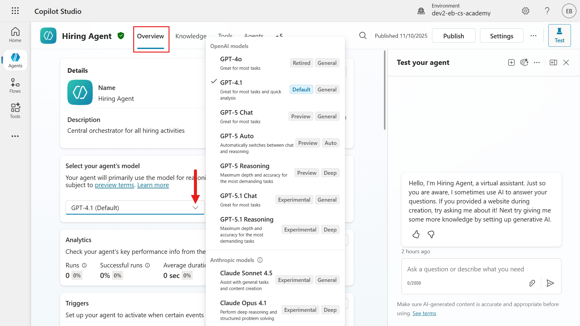 Agent models available