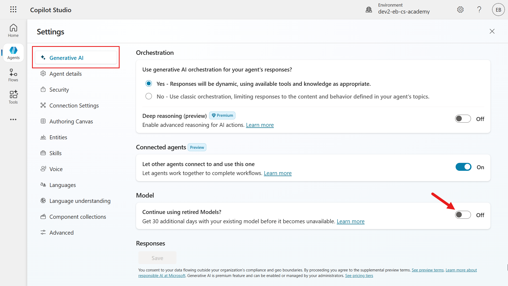 Setting for Continue using retired models