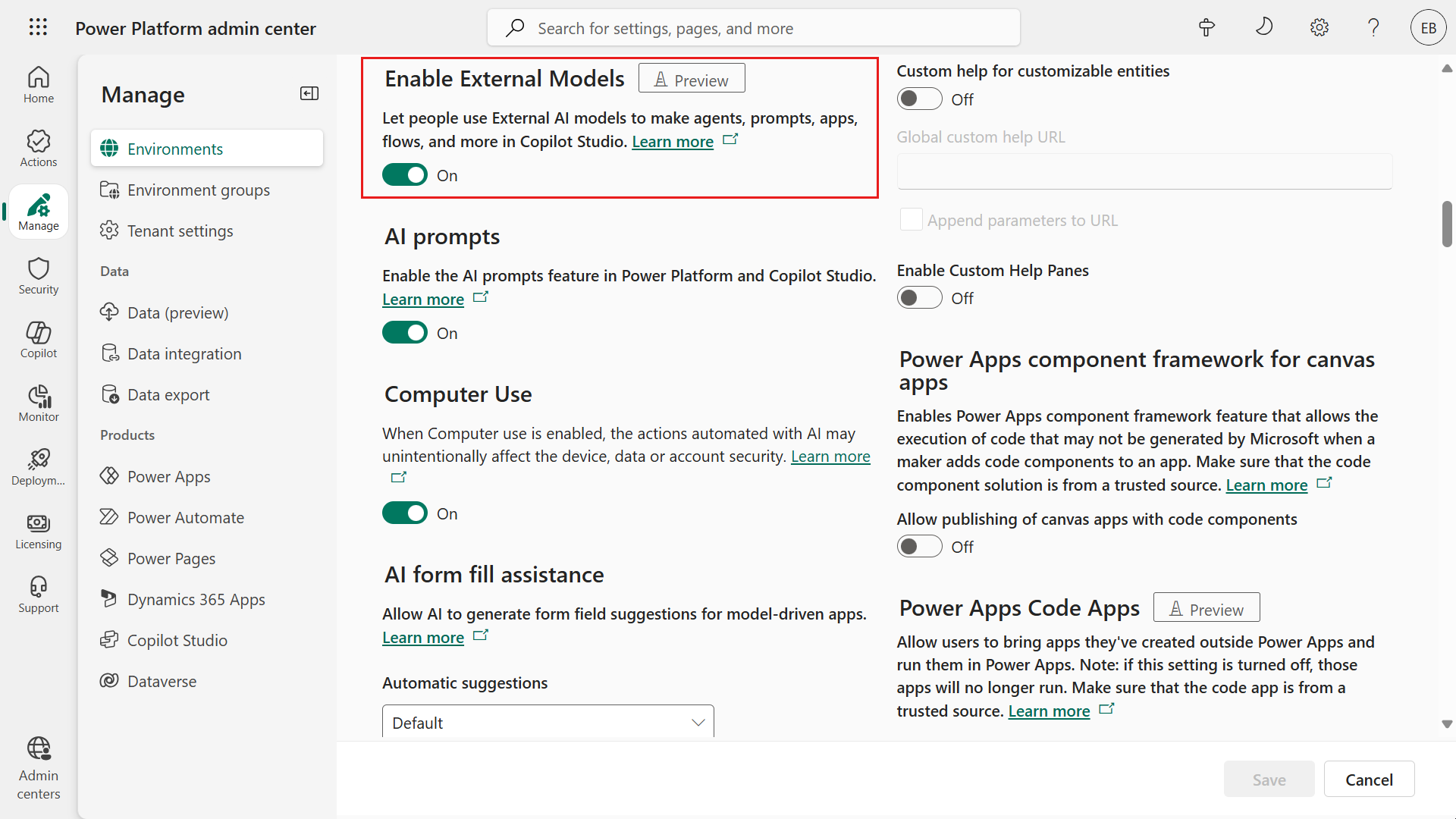 Enable external model setting