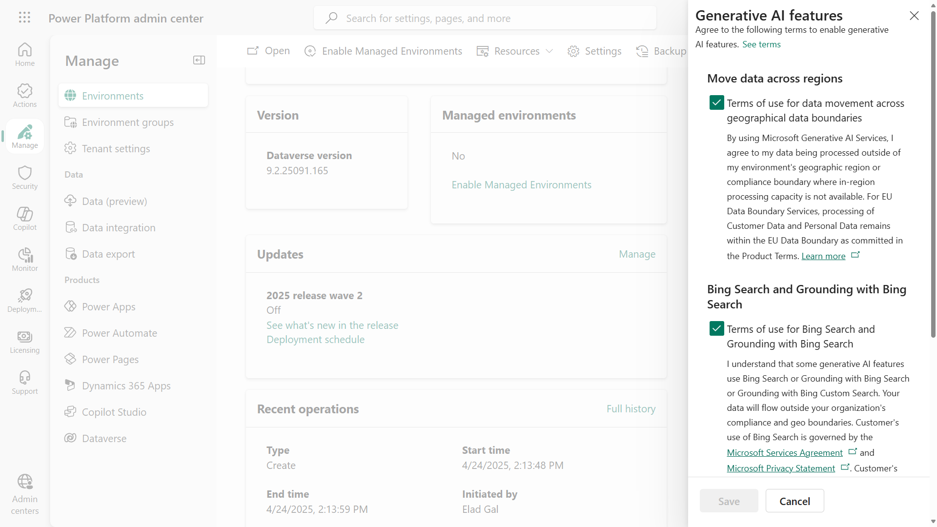 Move data across regions settings