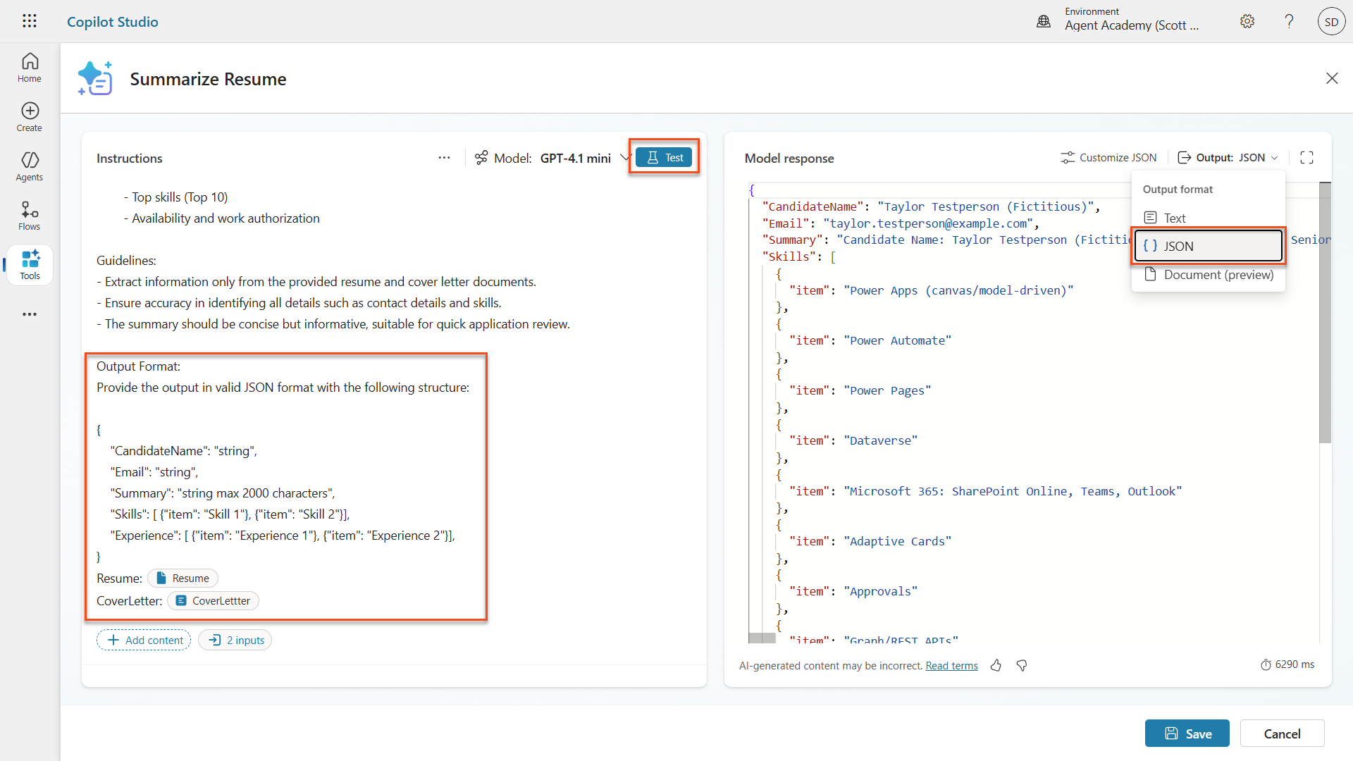 Set prompt to be JSON