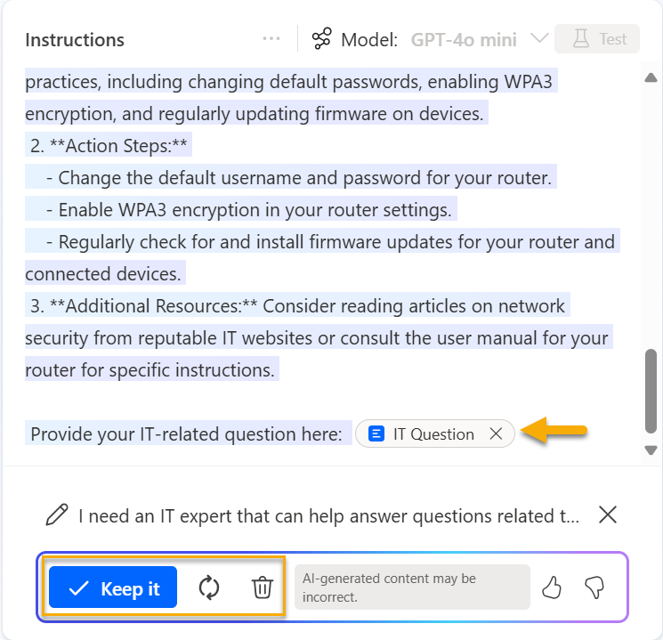 Prompt instructions