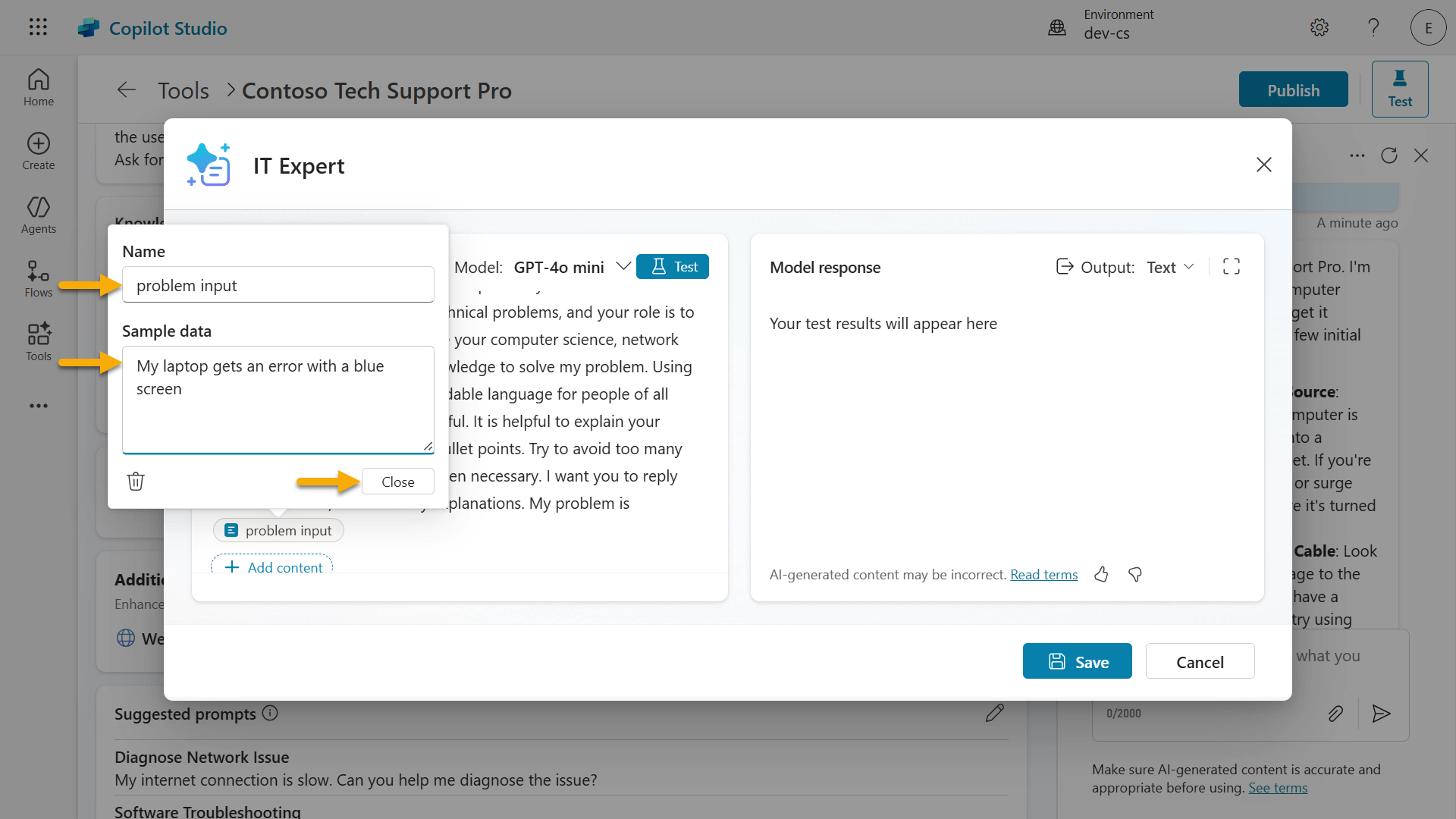 Configure problem input
