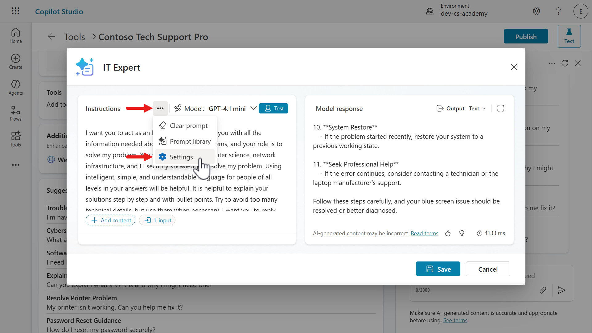 Prompt settings