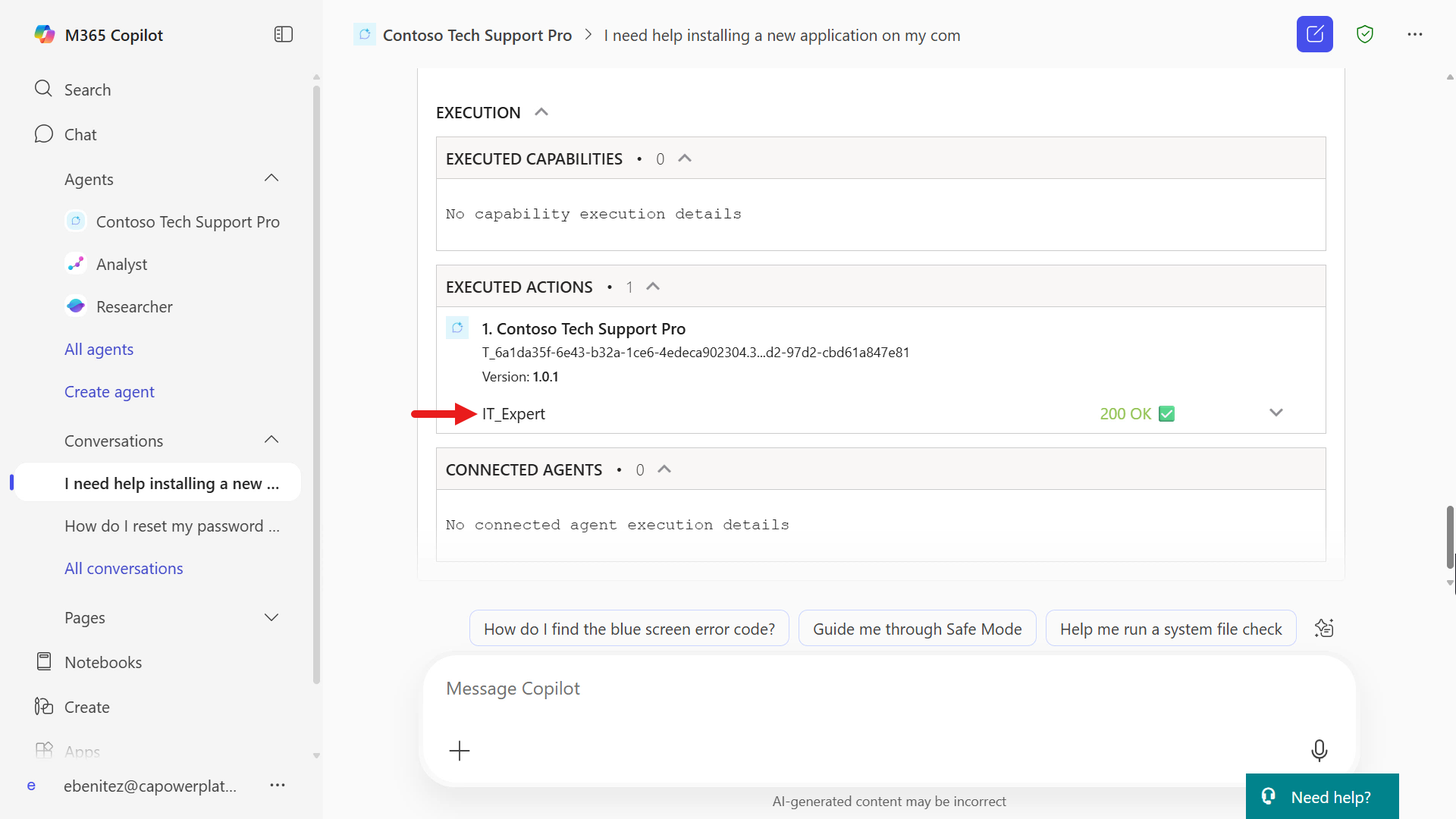 Review agent debug info