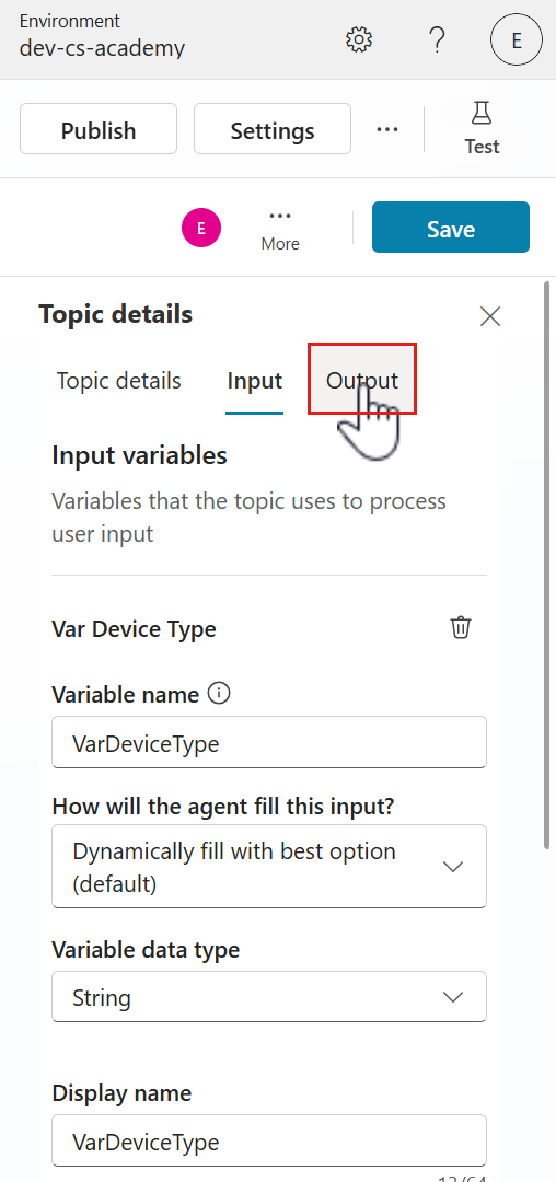 Select Output tab