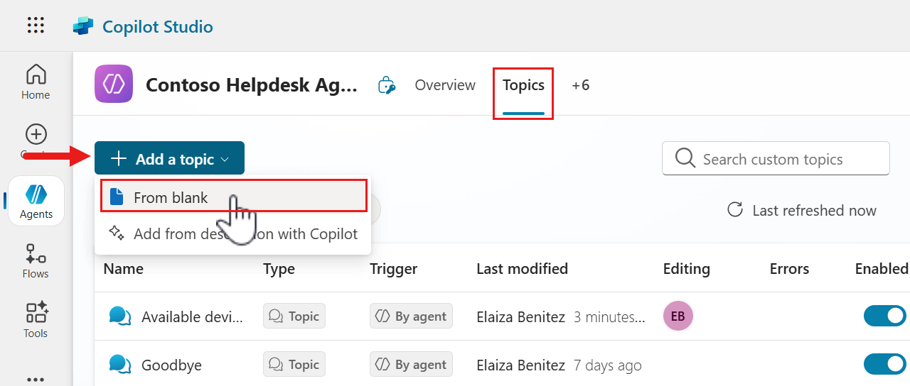 Select Topics tab