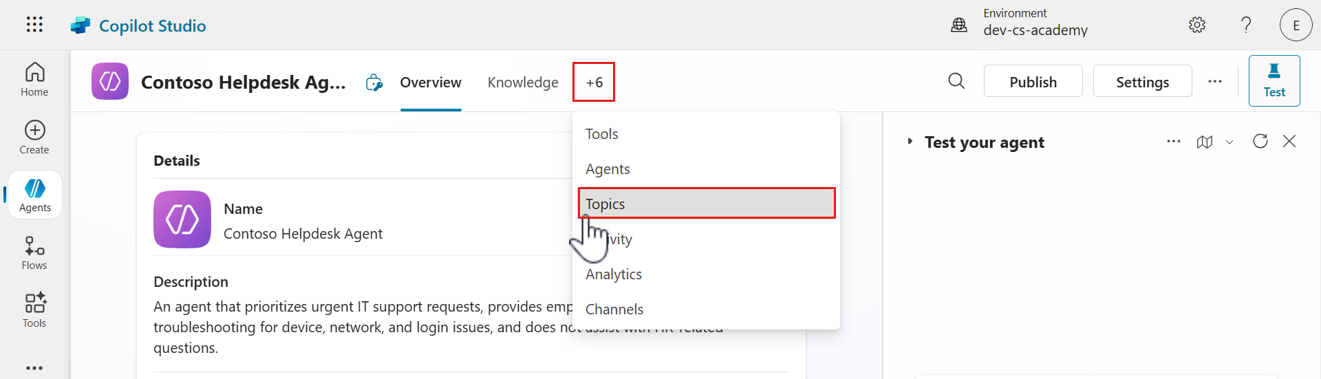 Select Topics tab