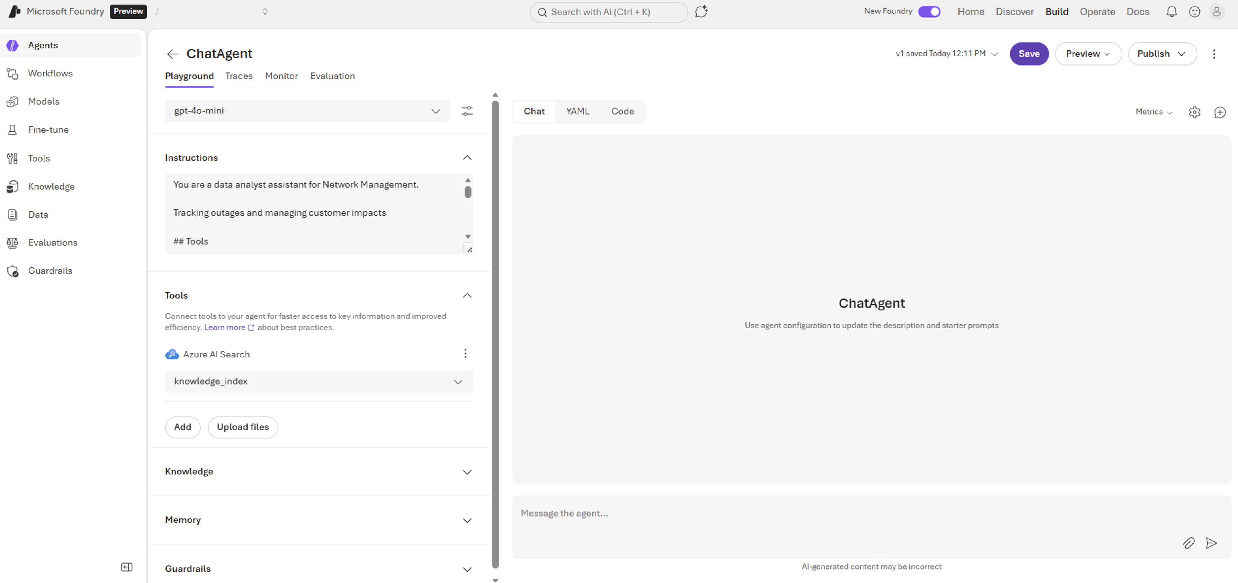 Microsoft Foundry Agent Portal