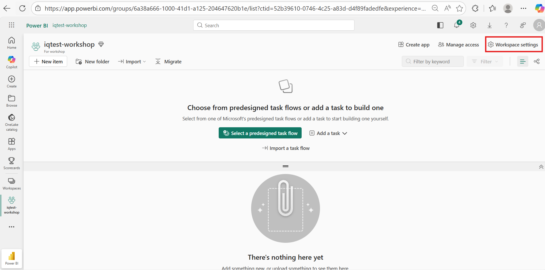 Open workspace settings