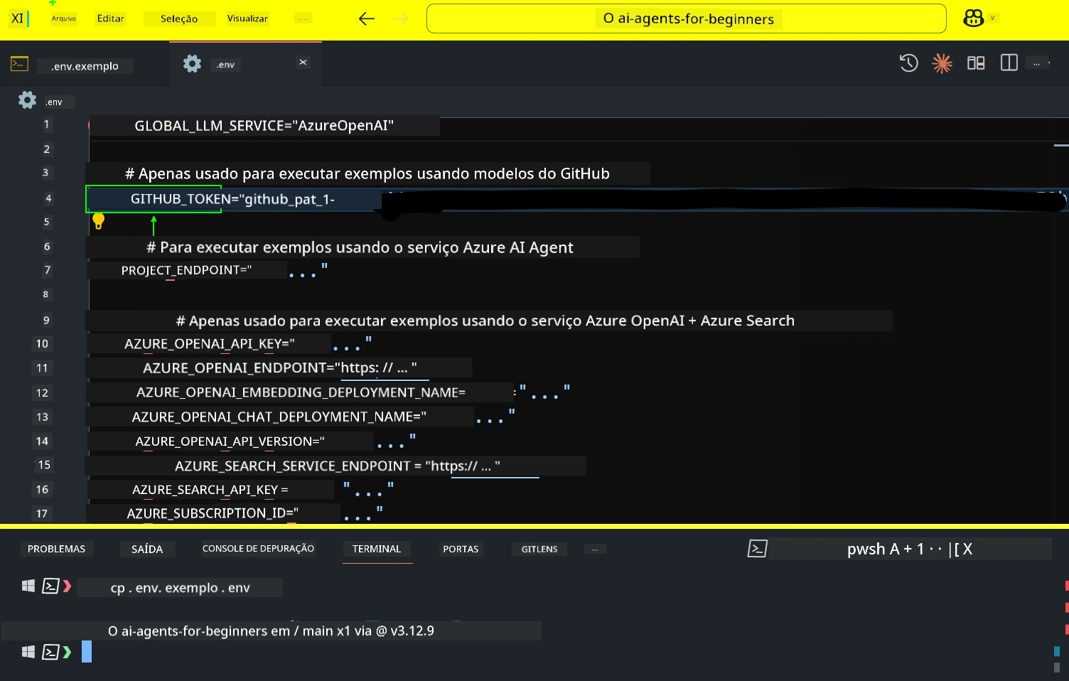 Campo do Token do GitHub