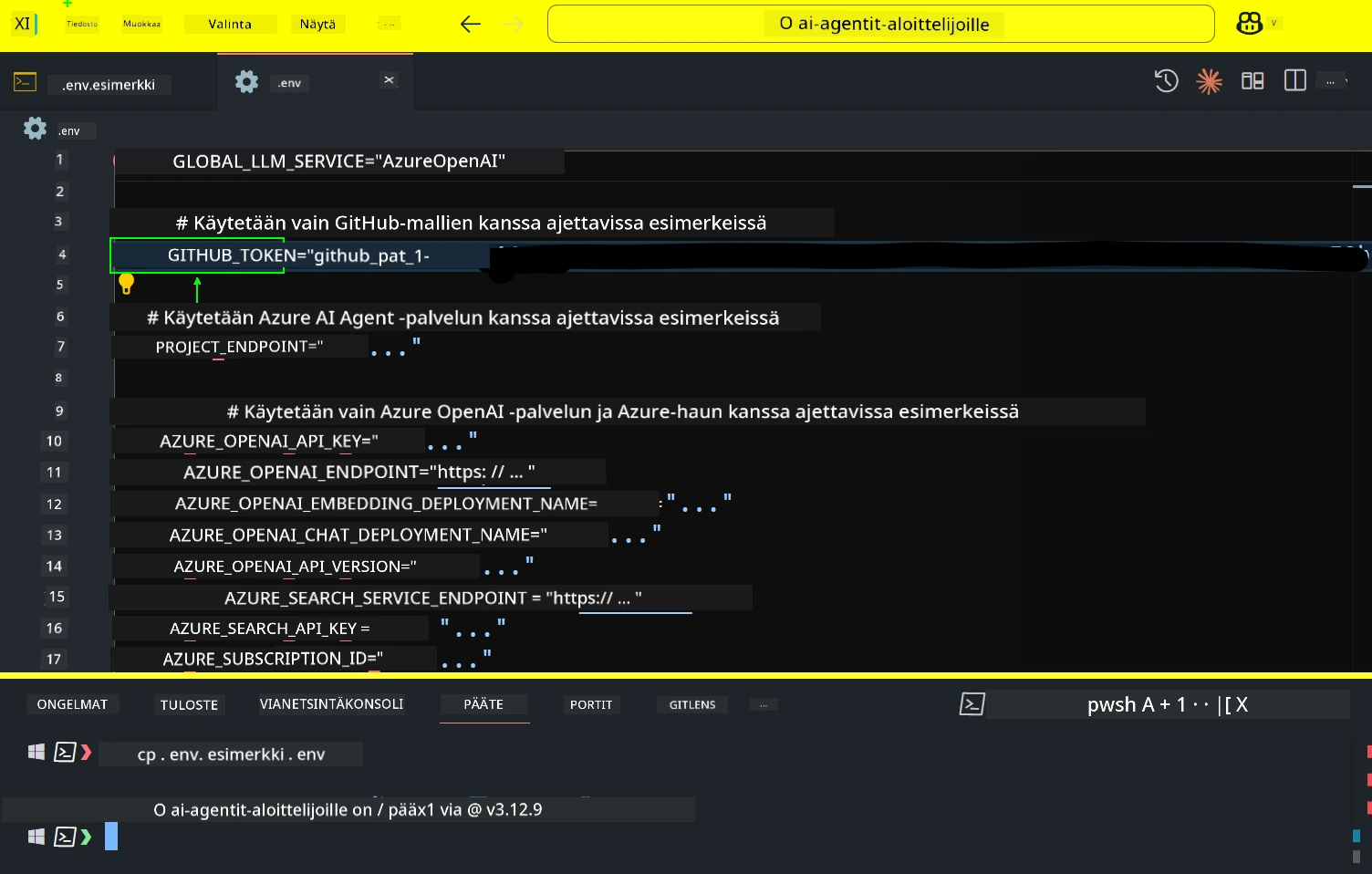 GitHub Token -kenttä