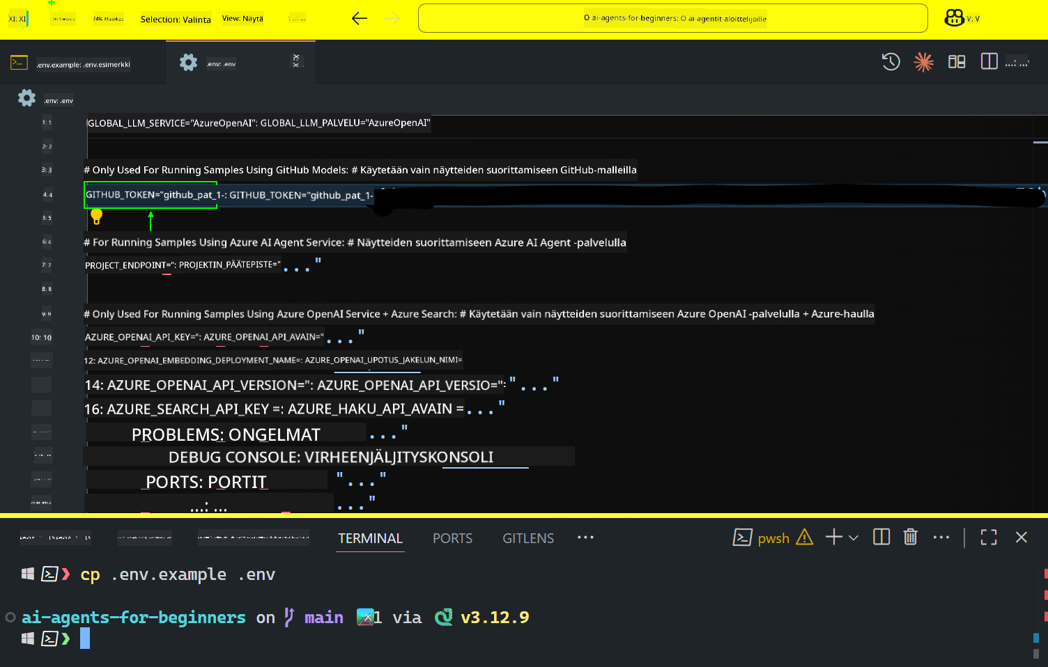 GitHub Token -kenttä