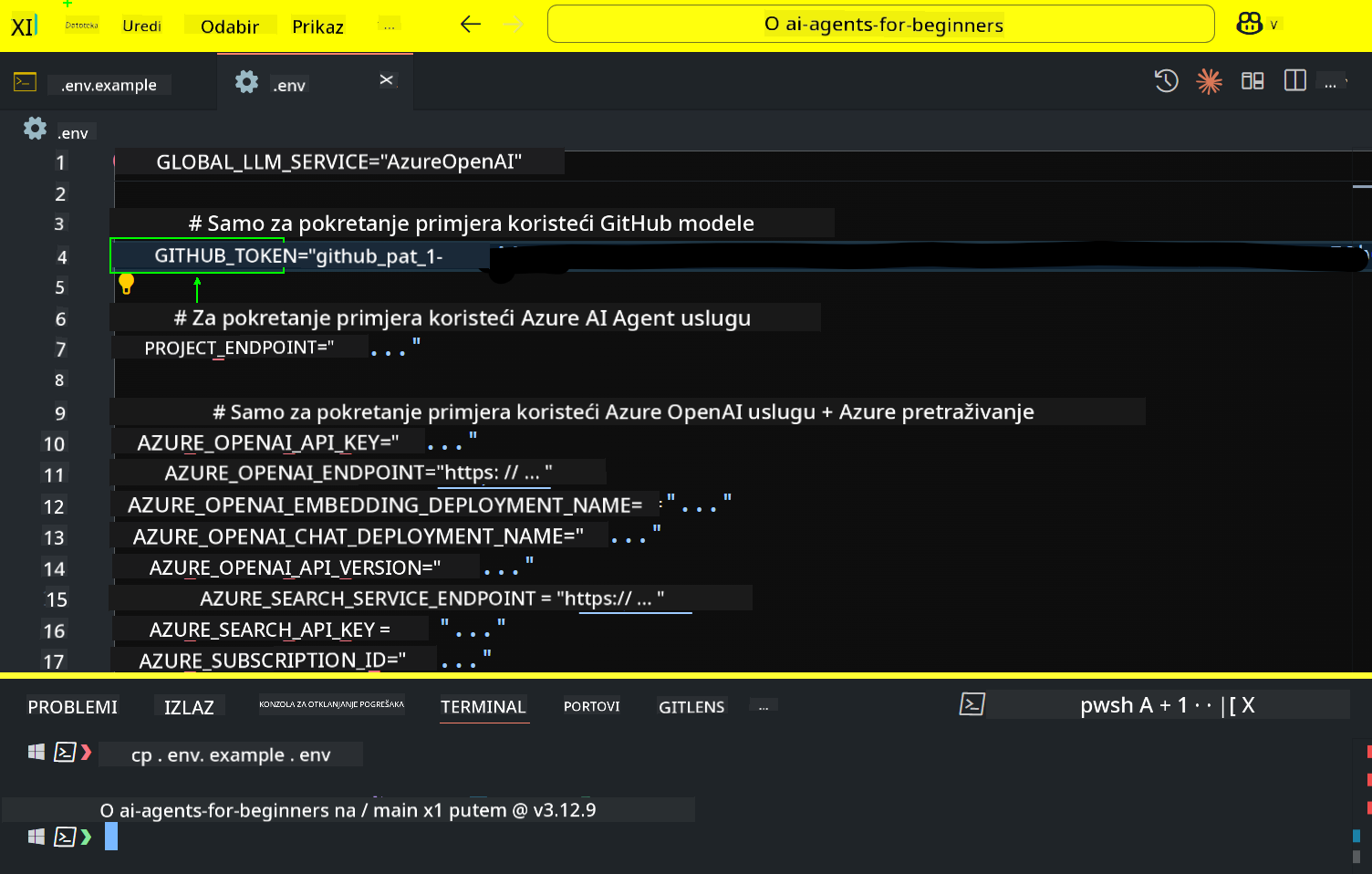 Polje za GitHub token