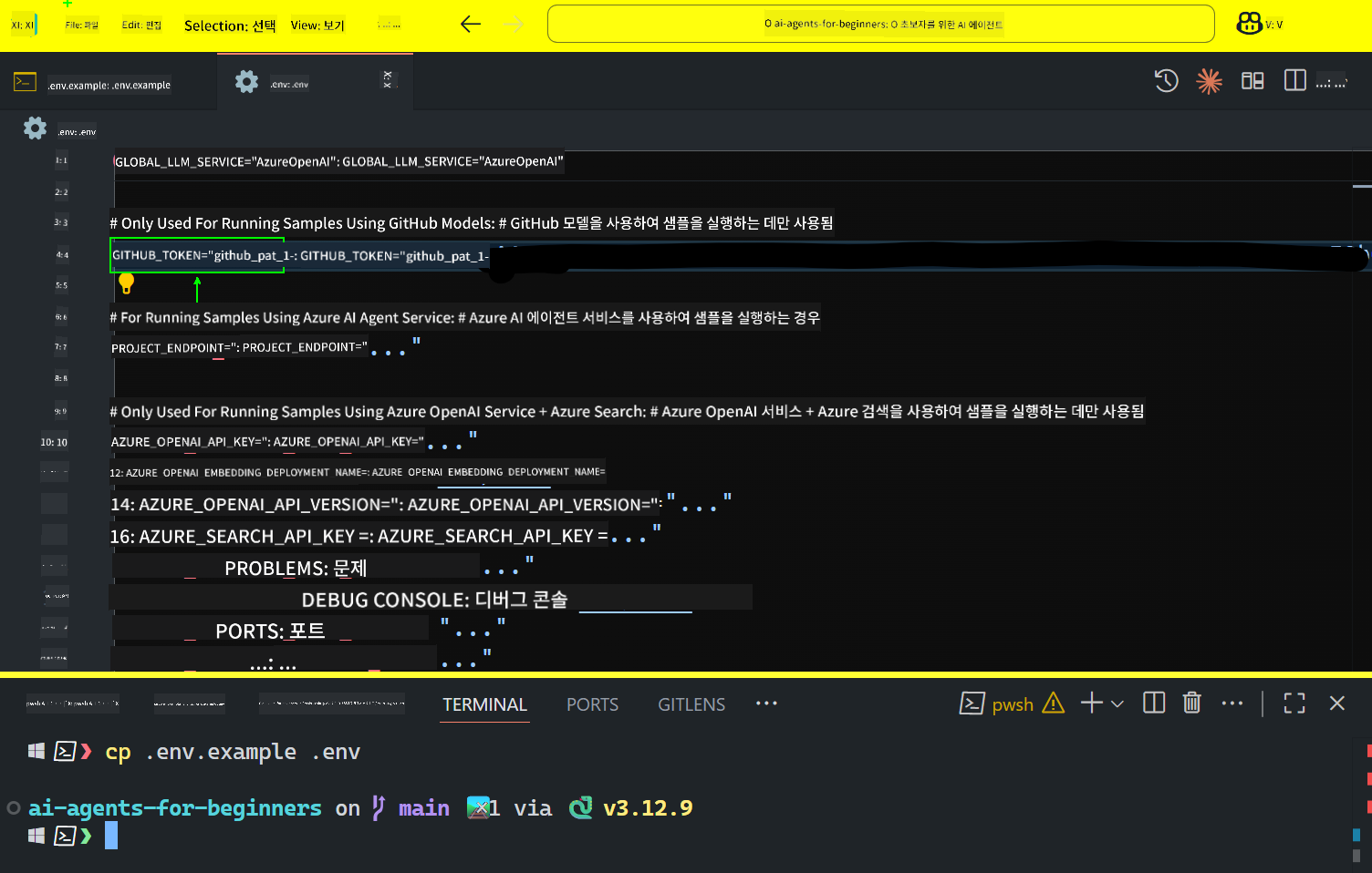 GitHub 토큰 필드
