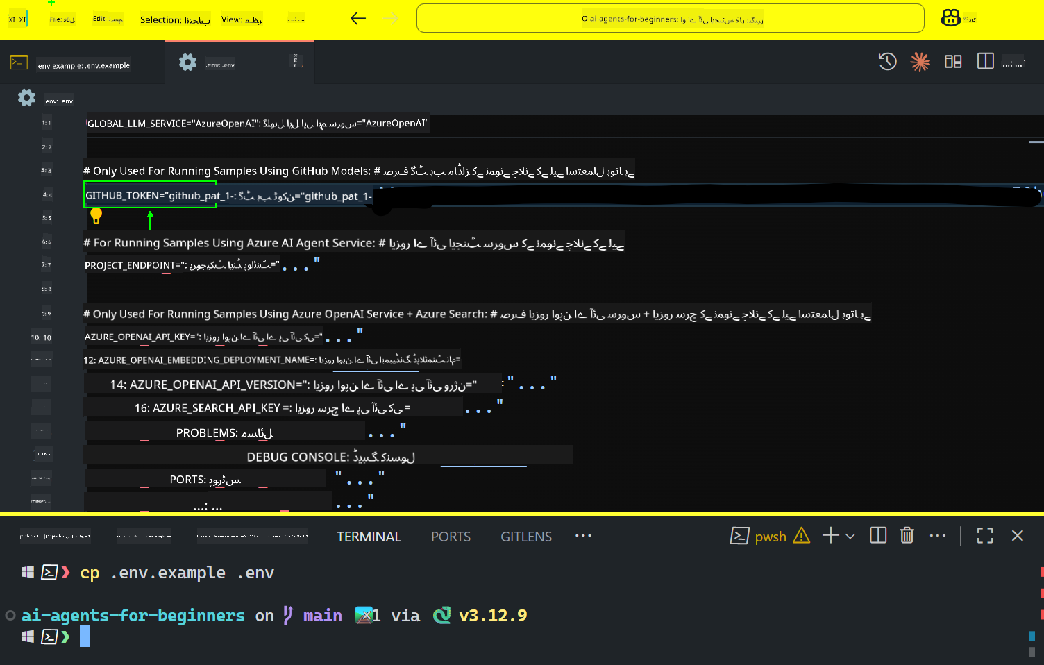GitHub ٹوکن فیلڈ