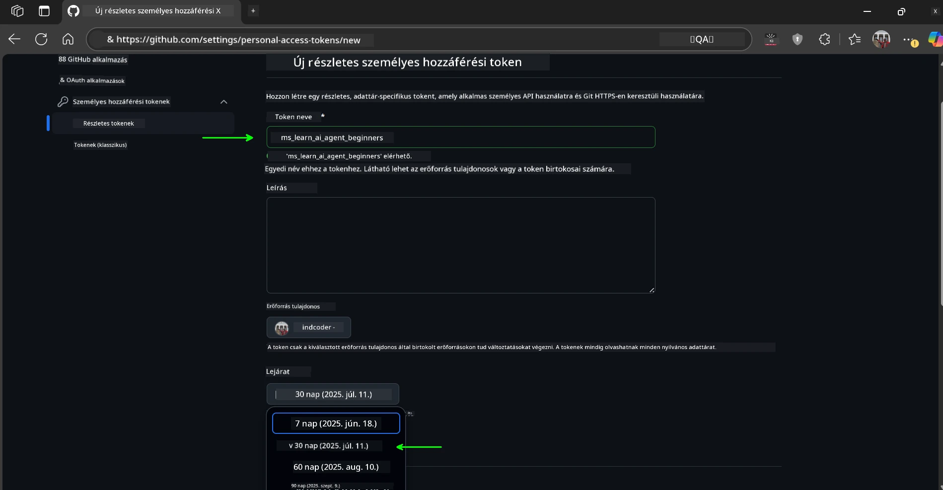 Token Név és Lejárati Idő