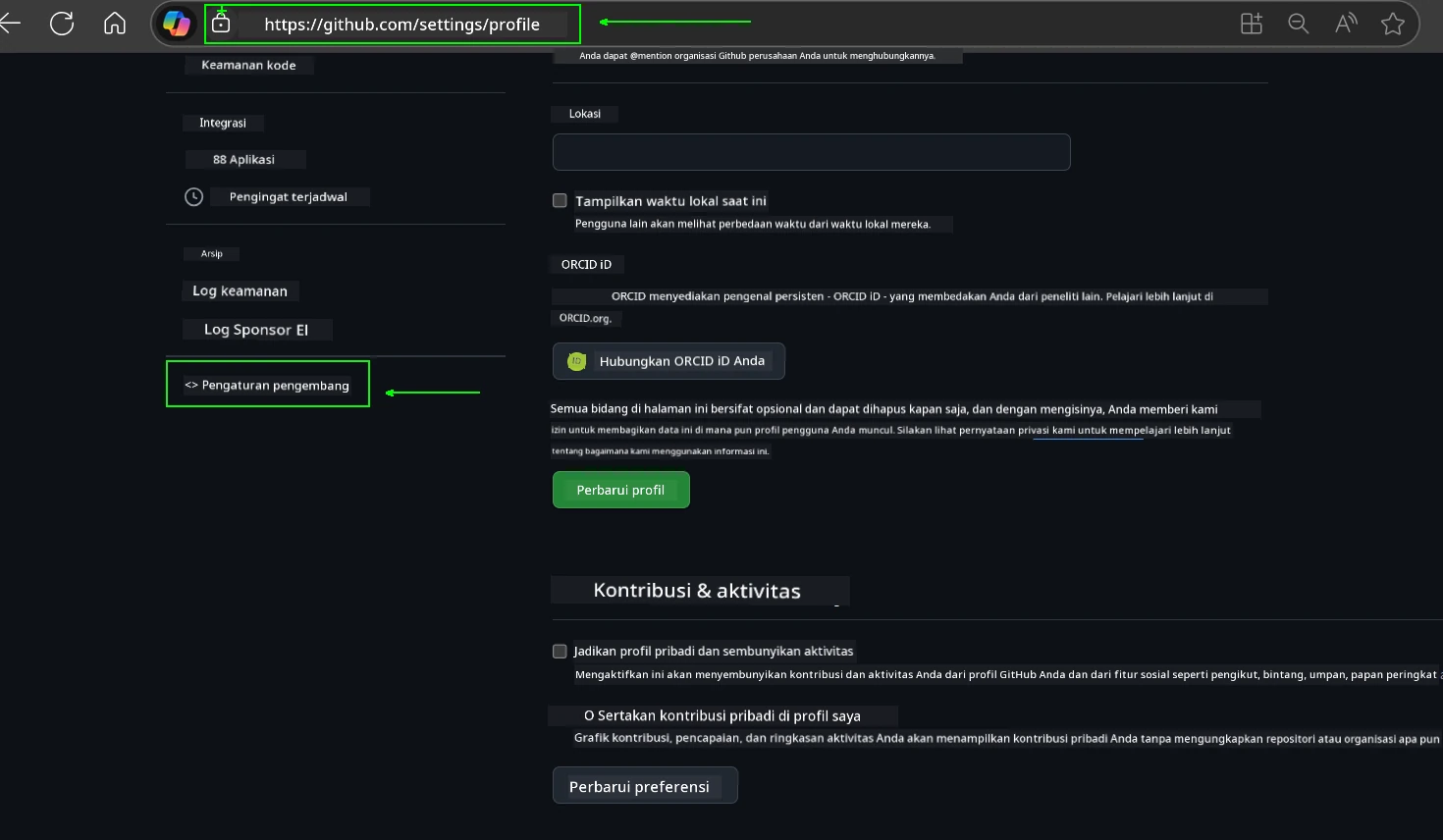 Pengaturan Pengembang