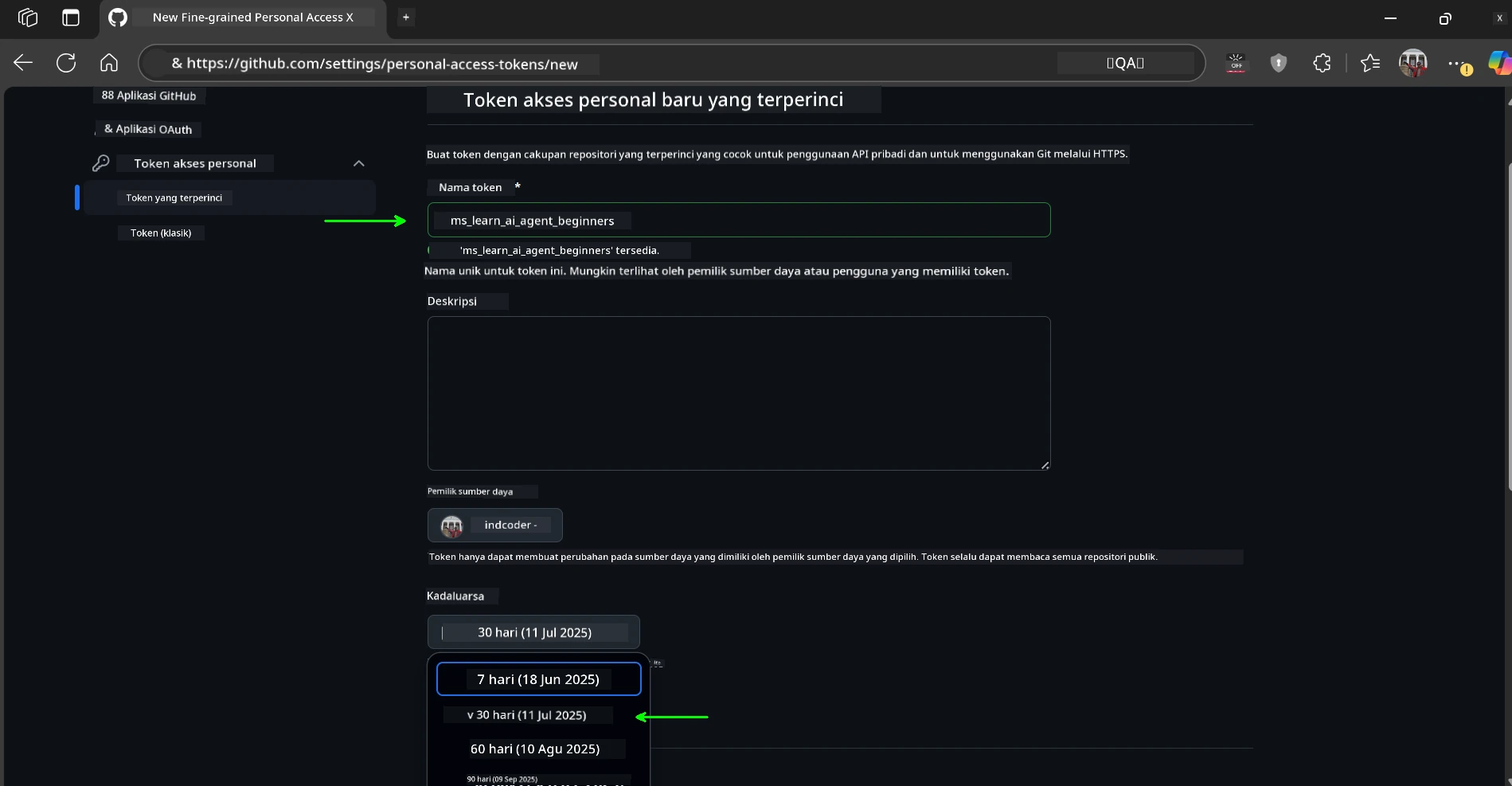 Nama dan Kedaluwarsa Token