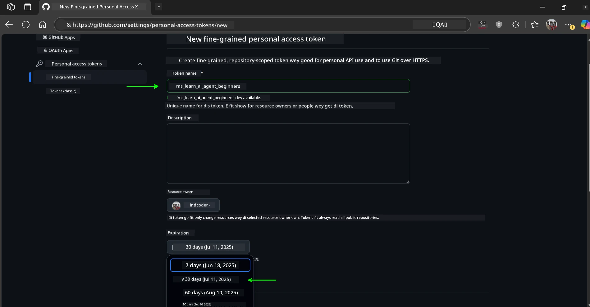 Token Name and Expiration