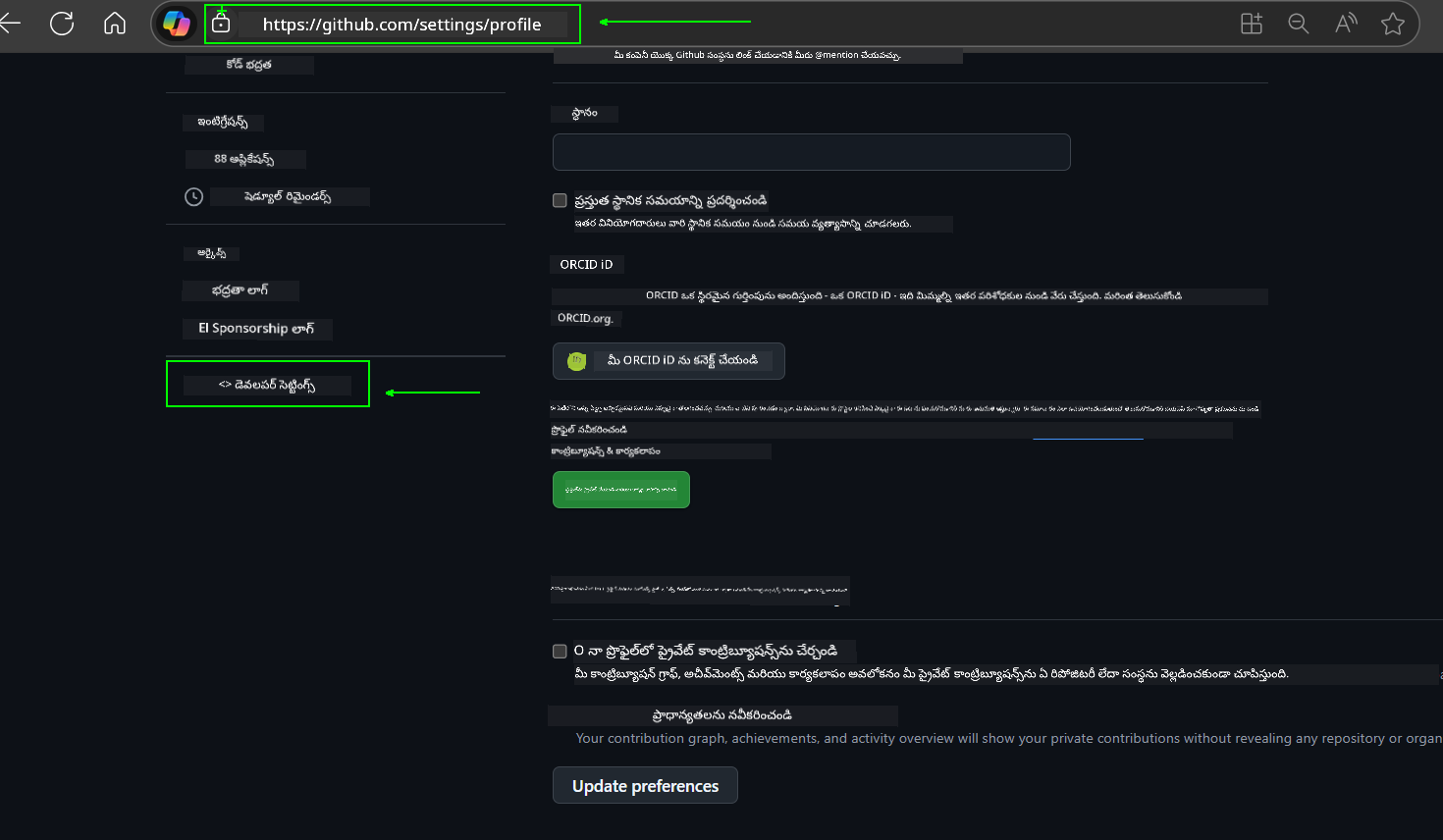 డెవలపర్ సెట్టింగ్స్