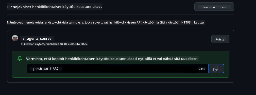 Tallenna token turvallisesti