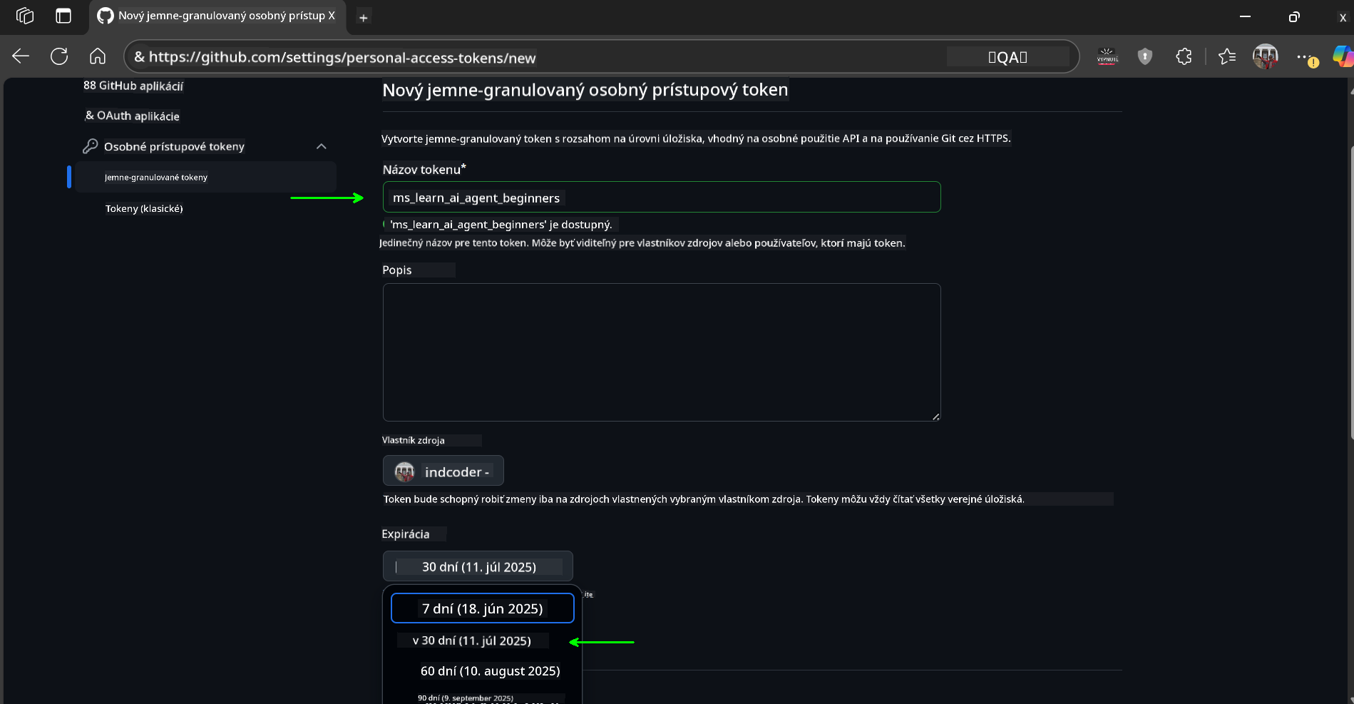 Token Name and Expiration