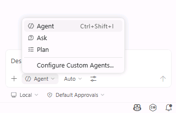 An image showcasing the three different modes within the GitHub Copilot Chat window
