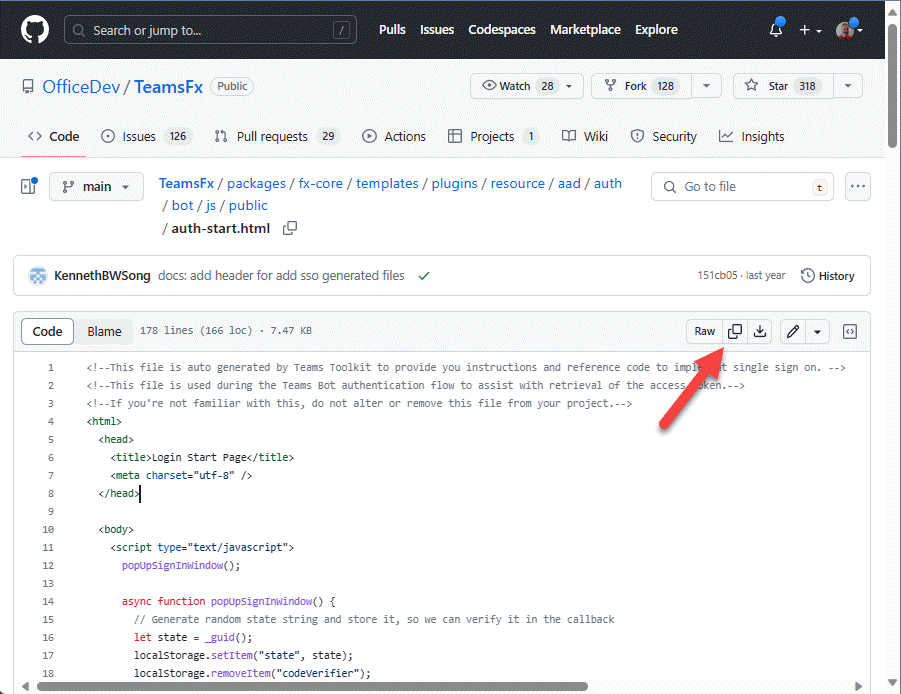 Copy raw contents button in GitHub