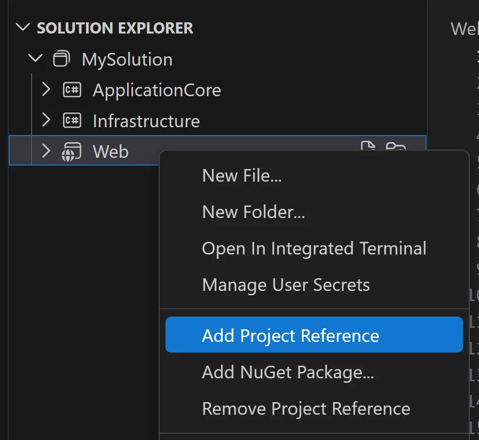 VS Code のプロジェクト参照追加メニュー