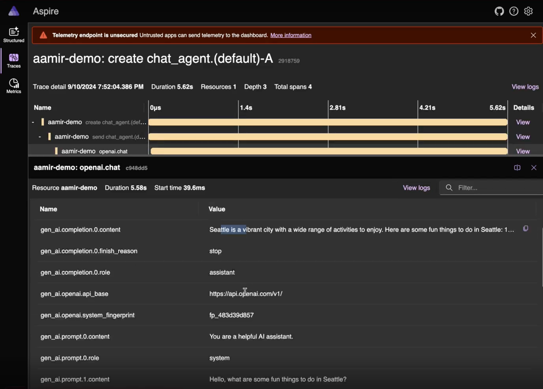 Open AI Telemetry logs