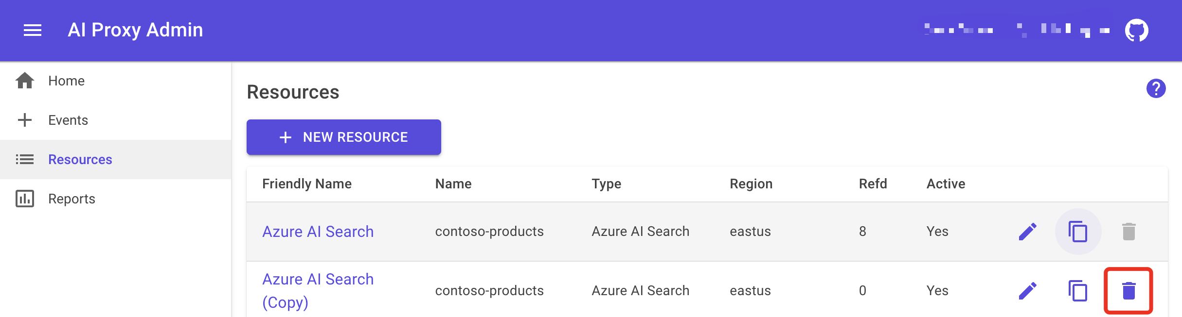 Image shows how to delete a resource